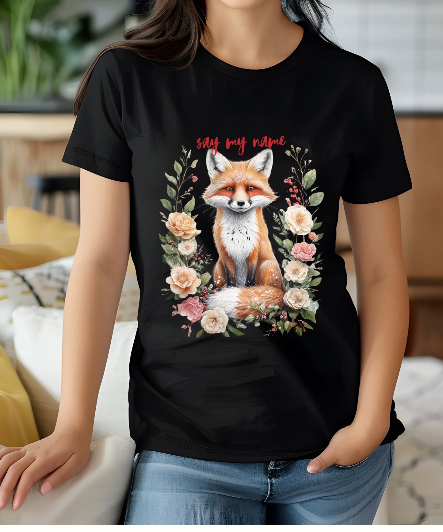 Boho Floral Fox Tee | Say My Name| Animal Shirt for Nature Lovers