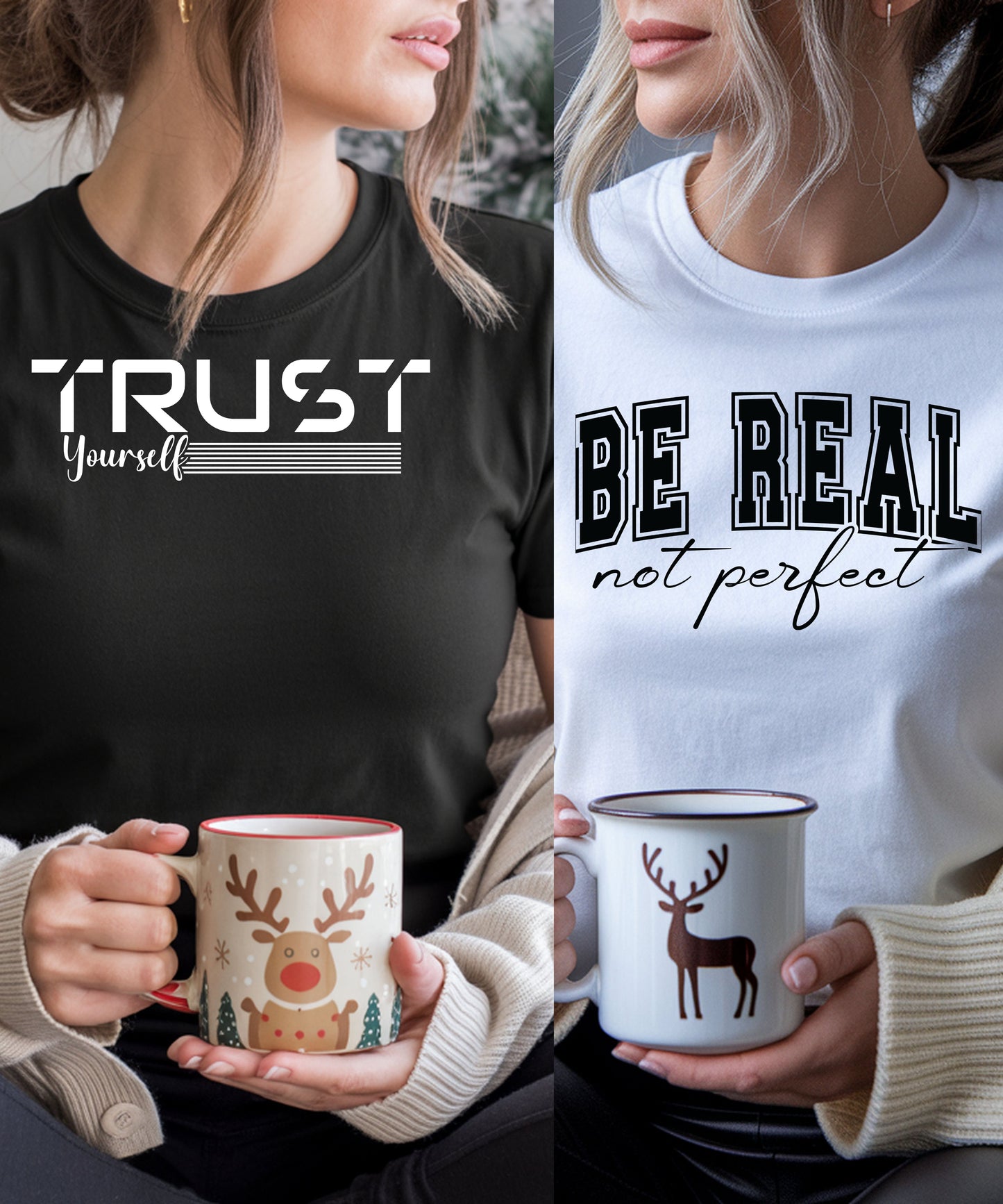 2-Pack Affirmation T-Shirts – Be Yourself / Be Real, Not Perfect