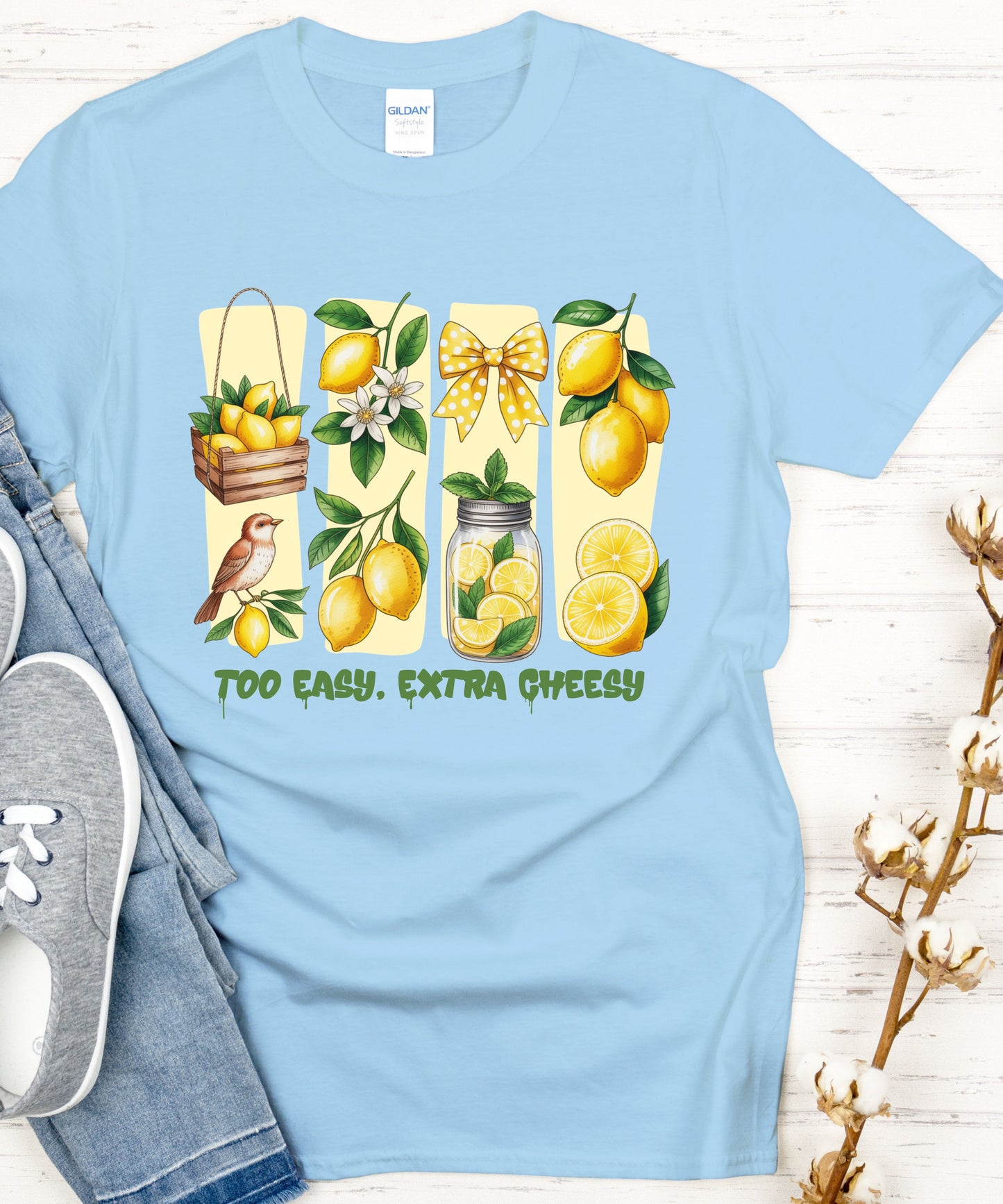 Too Easy Extra Cheesy Lemon T-Shirt |Cute Summer Graphic Tee| Citrus Aesthetic Shirt