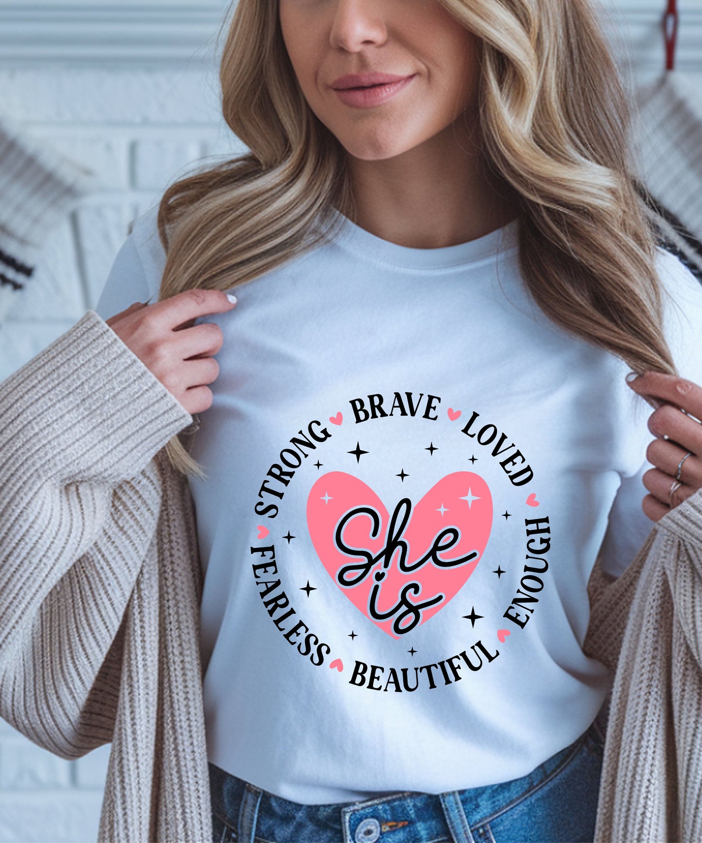 2-Pack Women’s T-Shirt Bundle | Merry Christmas & “Brave Strong Loved Enough Fearless Beautiful” Empowerment Tees