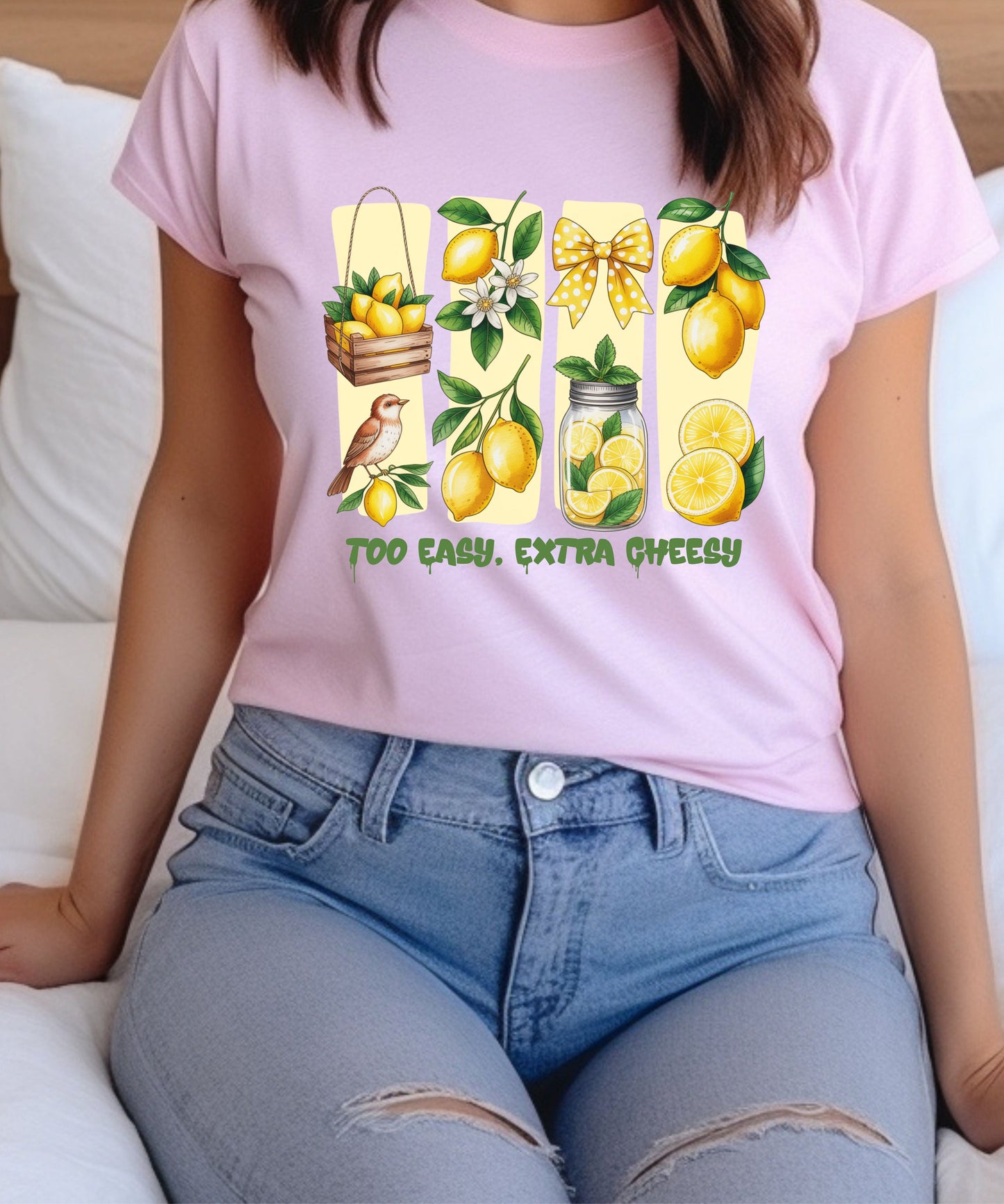 Too Easy Extra Cheesy Lemon T-Shirt |Cute Summer Graphic Tee| Citrus Aesthetic Shirt